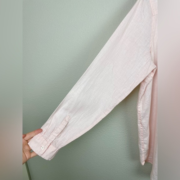 GAP Women's Medium Linen Boyfriend Shirt Pink Dye Coastal Button Front Collared - Picture 12 of 15